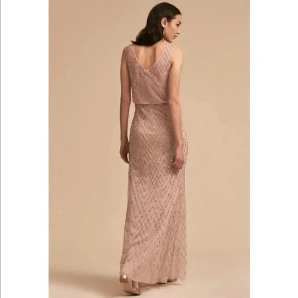 Anthropologie BHLDN Blaise Sequin Embellished Maxi Gown Long Dress in Blush